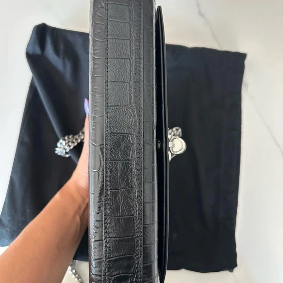 Saint Laurent Black Croc-Embossed Clutch with Silver Tassel - Picture 3 of 5